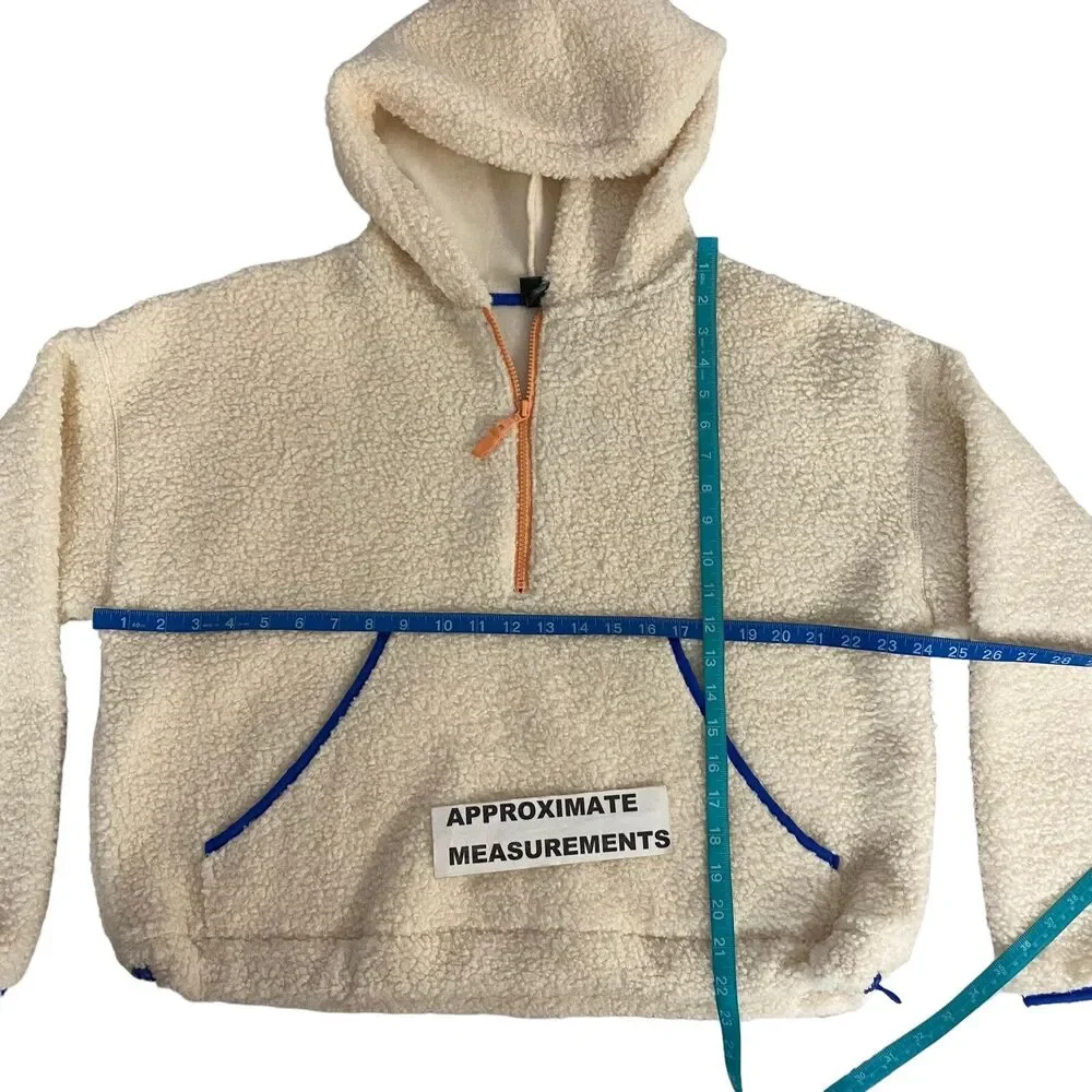 Wild Fable Sherpa Jacket Womens Medium Hooded Cream Pocket Zip Cozy Pullover - Picture 3 of 16